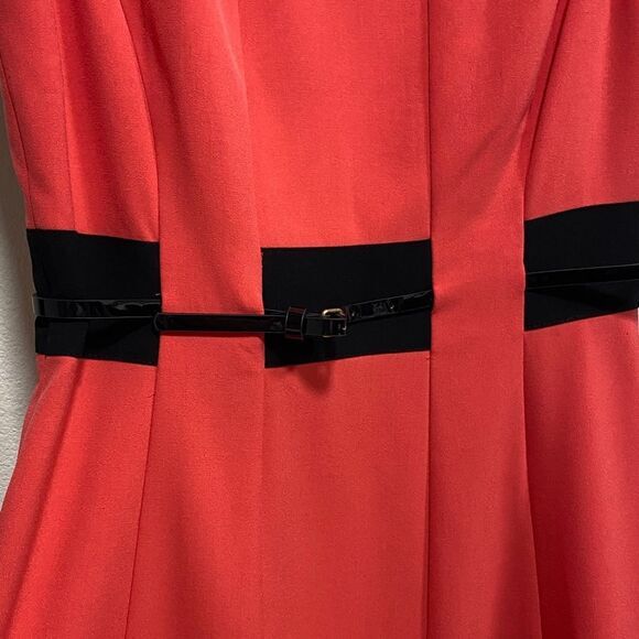 Calvin Klein Red Colorblock Fit & Flare Dress Size 8 Belted Sleeveless Midi - Picture 5 of 15